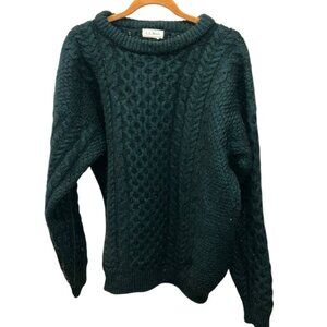 L.L. Bean IRELAND Vintage Teal green aran cable knit Fishermans sweater XL